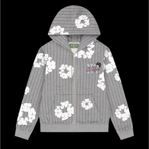 Denim Tears Grey Pinstripe Wreath Zip Hoodie Black Yankees L NWT